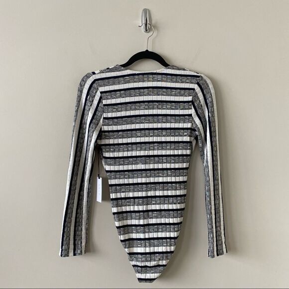 ASTR The Label -Stripe Front Deep Plunge Bodysuit - Picture 3 of 9